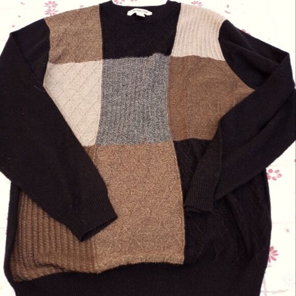 Pronto Uomo L Wool Blend Lngslvs Knitted Geometric Crewneck Men's Top Sweater - Picture 1 of 10
